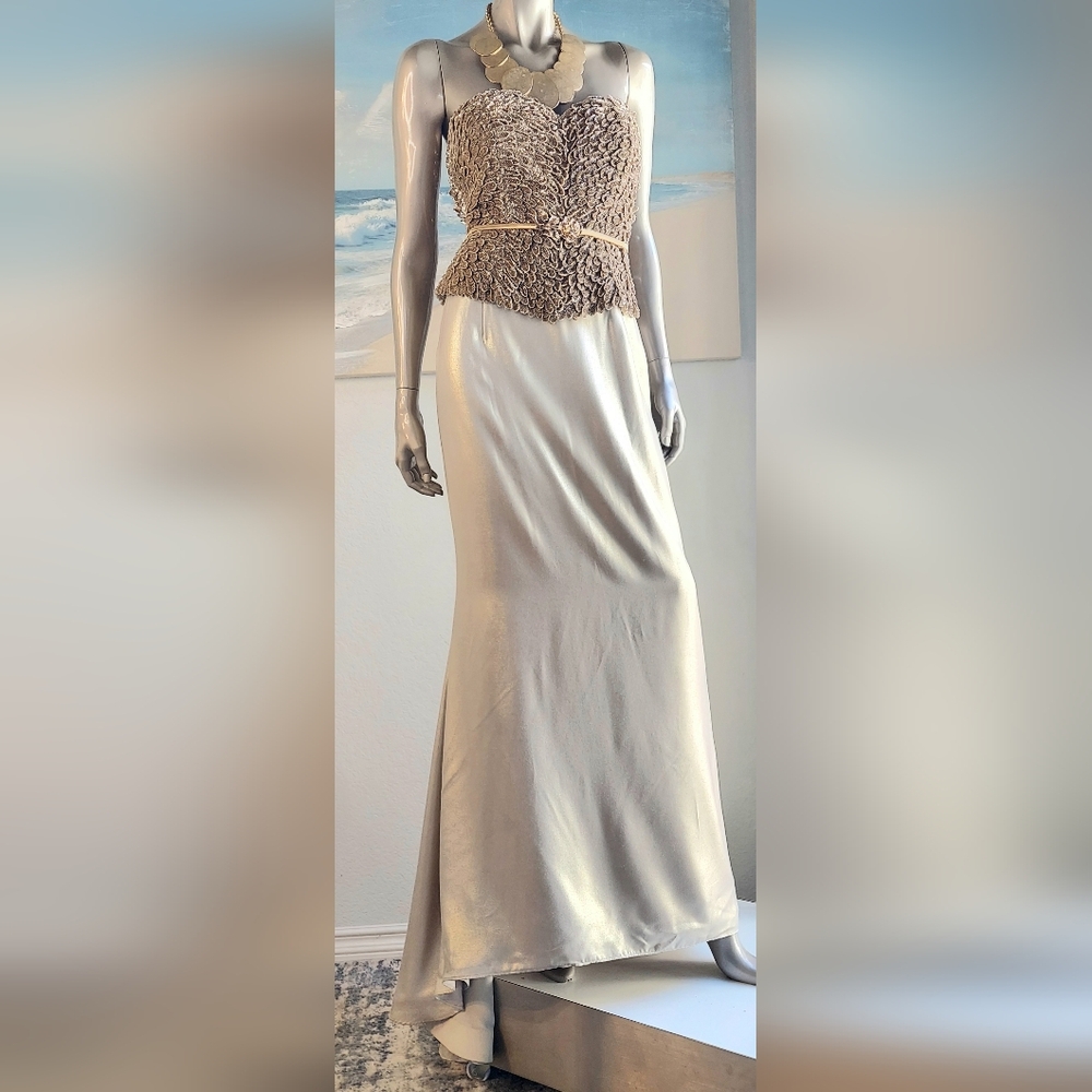 *$8,000 OSCAR DE LA RENTA SILK GLOWING BEAUTY GOLDEN BEAD RUNWAY GOWN US 10 - Picture 2 of 15